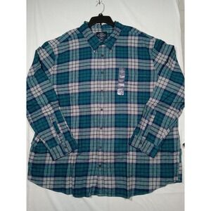 St John's Bay Flannel Shirt Mens 4XLT Super Soft Plaid Button Up Blue Big Tall